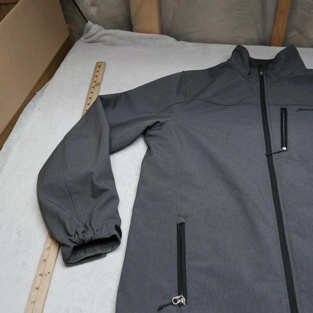 Eddie Bauer Jacket Mens Large‎ Tall Grey Softshell Wind Rain Full Zip Outdoor